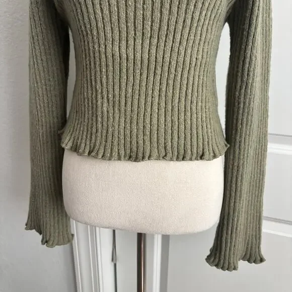 NWT By Together Off Shoulder Ribbed Knit Sweater Top m Olive Green Bell Sleeve - Picture 5 of 9